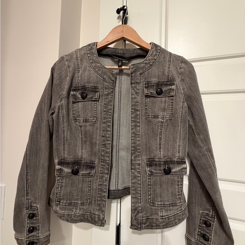 White House Black Market Charcoal Jean Jacket Size 0